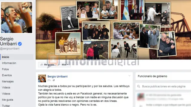 Urribarri reactivó su perfil de Facebook después de meses