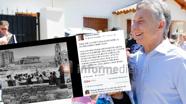 Macri envió un mensaje a los maestros con una foto de Hiroshima